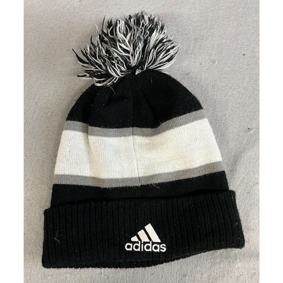 Los Angeles Kings NHL Unisex Adidas Cuffed Beanie Black/White Poof on top - Picture 2 of 3